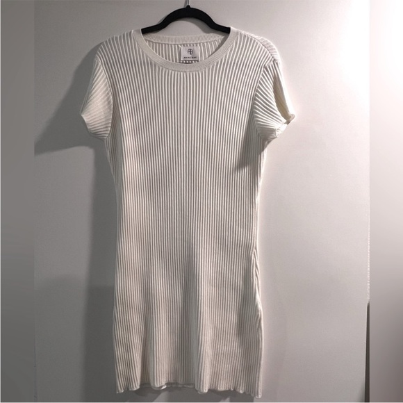Anine Bing White Skylar Mini Ribbed Short Sleeve Sweater Dress Medium - Picture 4 of 7
